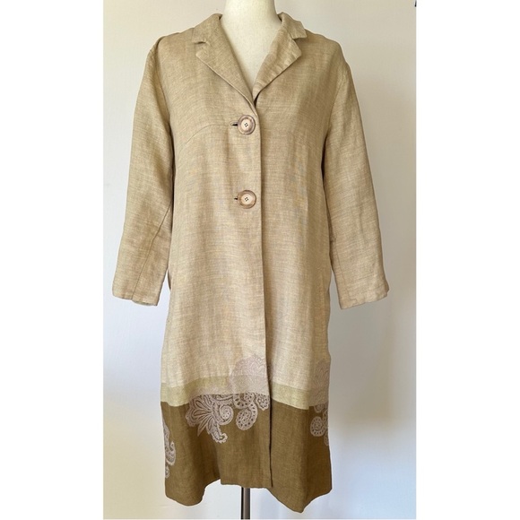 J Jill Embroidered Linen Duster Jacket Coat Lagenlook Size Medium Tall - Picture 1 of 15